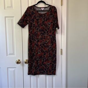 LuLaRoe Navy and Red Paisley Midi Dress